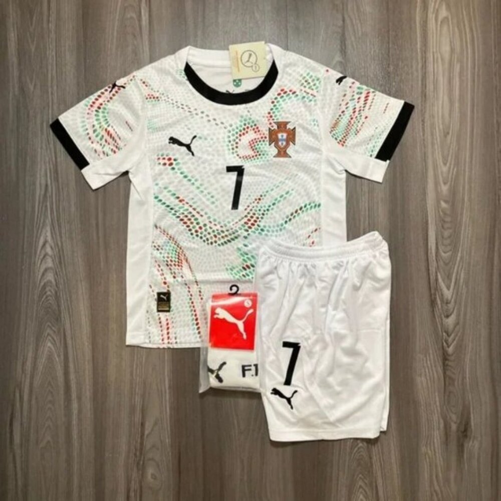 Youths Kids NEW 2025 Cristiano Ronaldo #7 Portugal Away Kids Soccer Jersey Kit